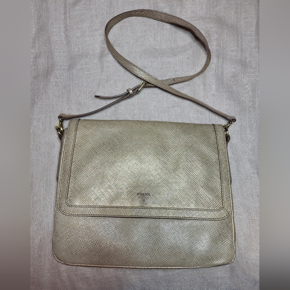 Fossil gold/brown‎ crossbody bag medium size